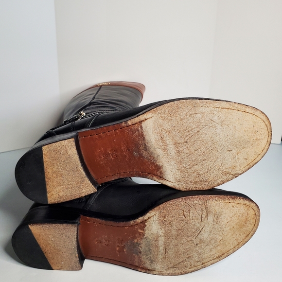 COACH Elm Knee High Riding Leather Boot Black/Saddle Size 7.5 - Picture 7 of 11